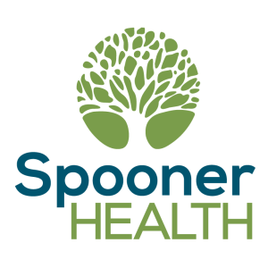Spooner Health logo featuring a green tree design with leaves and the name "Spooner HEALTH" in blue, representing the healthcare provider's commitment to community health and wellness.
