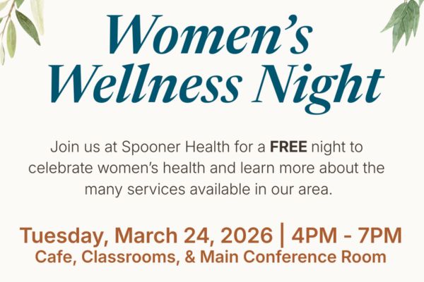 Women's Wellness Night event announcement at Spooner Health, featuring details about a free community celebration for women's health on March 24, 2026, from 4 PM to 7 PM.